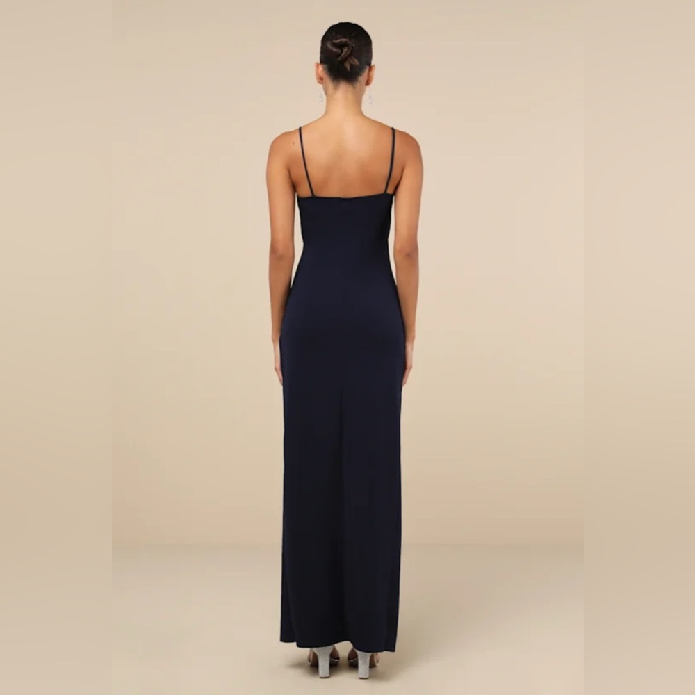 Lulus Sweetest Admirer Navy Blue Ruched Surplice Maxi Dress NWT Medium - Picture 3 of 4